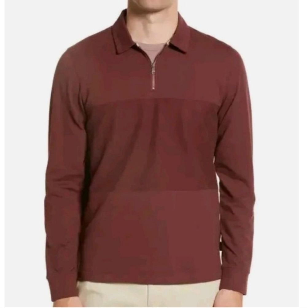 Ted Baker London Lydney Colorblock Pullover 1/4 Zip Long Sleeve Shirt Red Sz XL